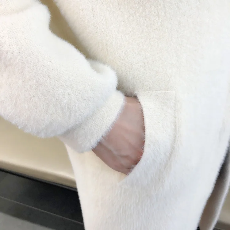 Женский кардиган пальто Мягкие вельветовые свитера искусственный бархат с капюшоном утепленная куртка с капюшоном Женская Осенняя аппликация вязаный свитер