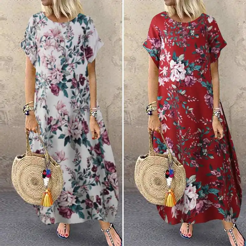 Printed Sundress Floral-Robe Maxi Vestidos Oversized Female Casual Fashion Summer Womens