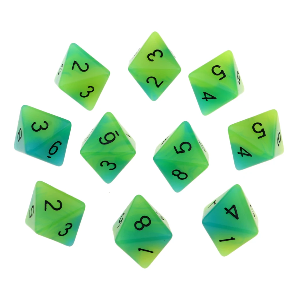 10pcs 8-Sided Dice Set Bright Colors 18 mm for Games Casino Gifts Teaching Dice Set 8 Sided Board Dices 