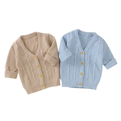 Baby Girls Boys Sweater Lovely Solid Color Knitted Cardigan V-Neck Long Sleeves with Single Breasted Warm Coat,New Spring Outfit