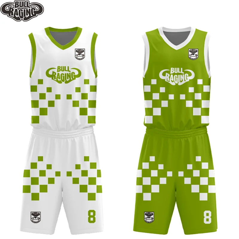 

Green White Turquoise Pink Blue Design Your Reversible Basketball Jersey Sets Polyester Mesh Materal Top Shorts