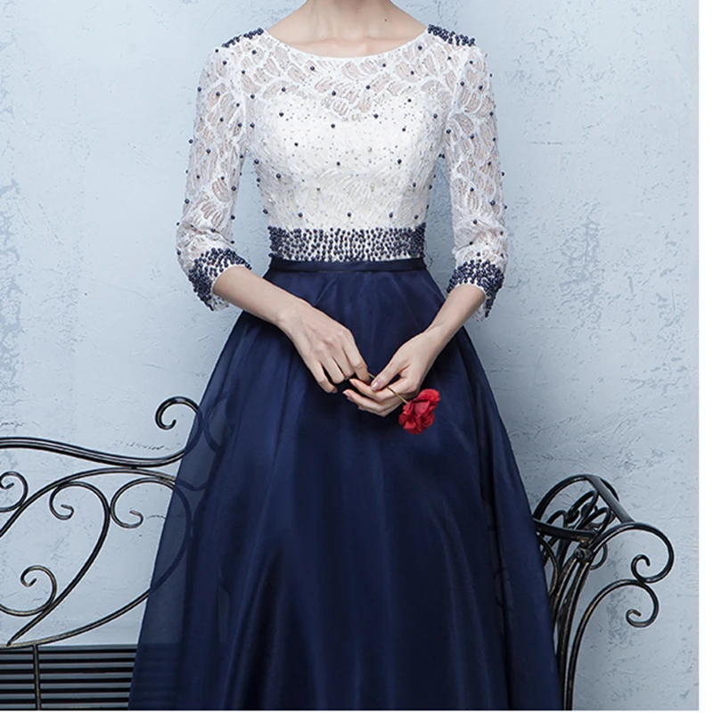 Три четверти рукав Бисероплетение Длинные вечерние платья vestidos robe De Soiree C193594