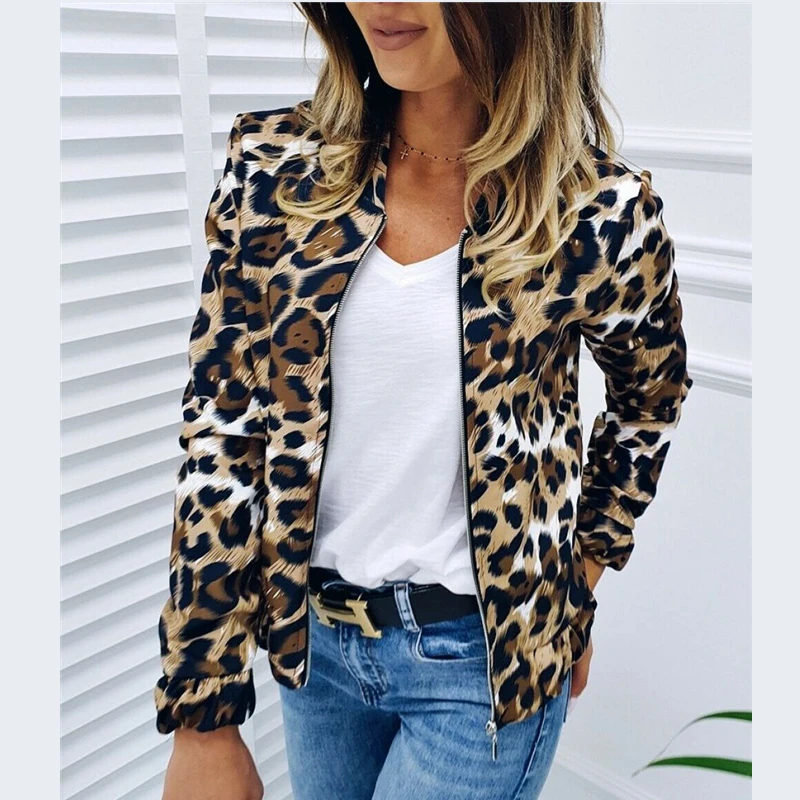 

Fashion Women New Jackets Coats Autumn Winter Spring Long Sleeve Leopard Zipper Jacket Outers Top Female Casual Outwear Coat Hot