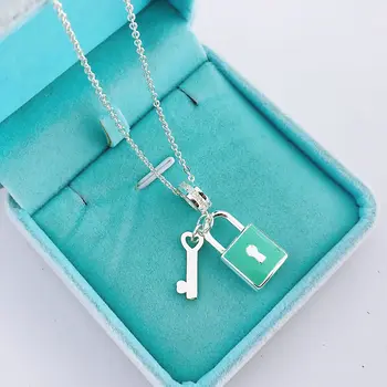 

Hot high quality stainless steel accessories heart key crystal CZ necklace stud set forever love gold necklace gift party ins