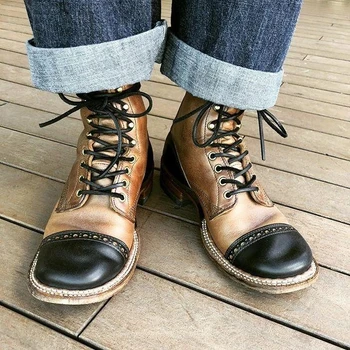 

Fashion Men Shoes Top Quality Vintage PU Leather Hand Stitching Martin Boots Lace Up Mens Boots Casual Zapatos De Hombre LP393