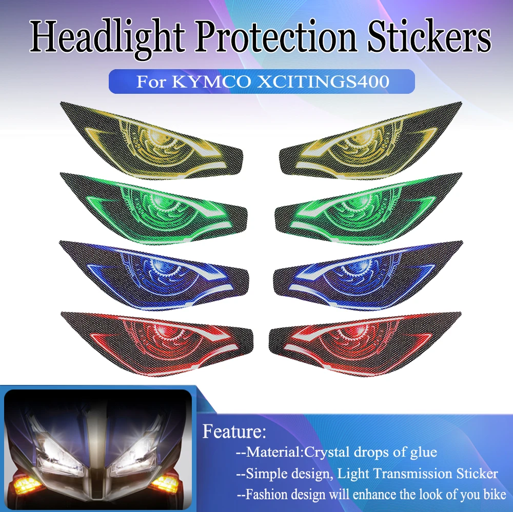 Headlight Stickers For KYMCO XCITINGS400 XCITING S400 Motorcycle 3D Front Fairing Head Light Transmission Protection Stickers