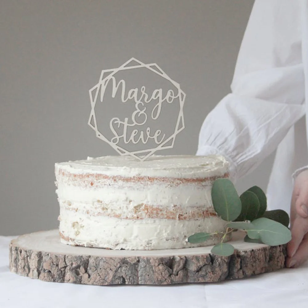 

Personalised Name Wedding Cake Topper, Wooden Last Name Cake Topper, Wedding Gift Cake Decor, Mirror gold and silver Cake Topper