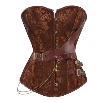 

Grebrafan Brown Leather Steampunk Corset Bustier Buckle Floral Plus Size Party Carnival Costumes Halloween Pirate for Women