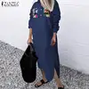 ZANZEA 2022 mujeres de solapa de manga larga de otoño camisa vestido de algodón Split Vestidos elegante sólido trabajo Oficina Vestidos Mujer bata túnica ► Foto 2/6