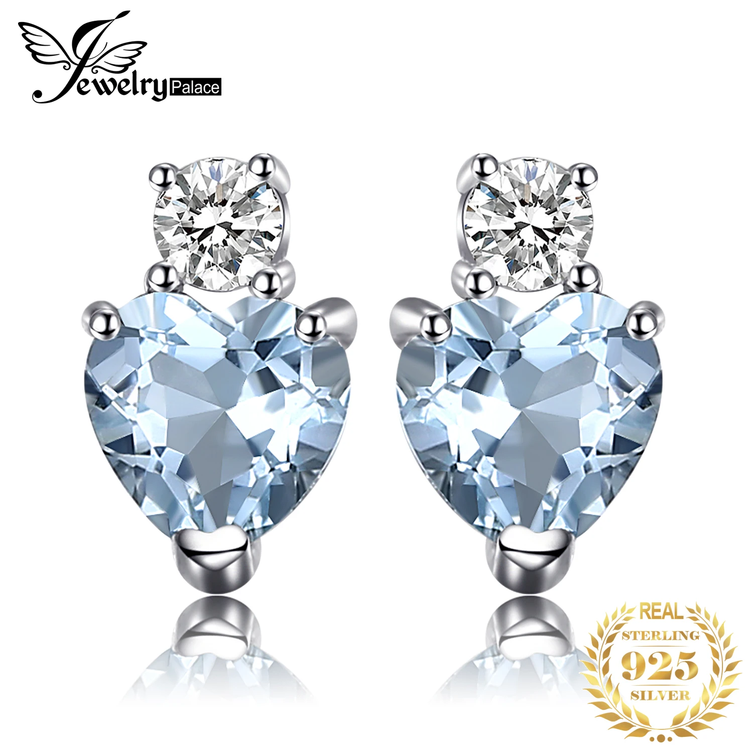 

JewelryPalace Heart Love 1ct Natural Aquamarine White Topaz Post Stud Earrings For Women 925 Sterling Silver Brand Jewelry 2017
