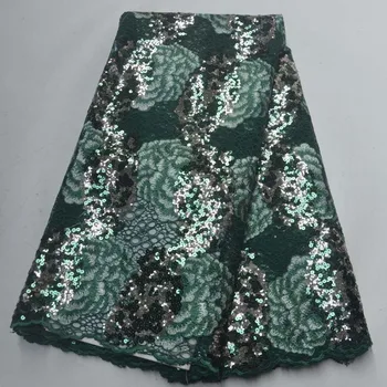 

2019 High Quality African Sequins Lace Fabric Embroidery Nigerian Organza Lace Fabric For Women French Tulle Lace Fabric Green