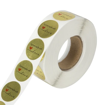 

1 Inch Round Gold Foil Homemade With Love Stickers/500 Labels Per Roll