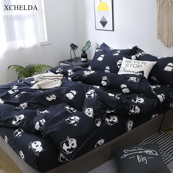 

Duvet Cover Set Double Queen Twin Black Kawaii Panda Bedspread Teens Single Bed sheet Pillowcases 4pcs Bedding set Family