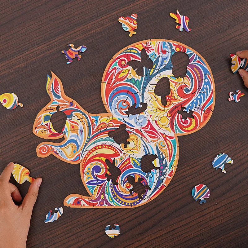 

3D Unique Wooden Animal Jigsaw Puzzles Mysterious Lion Puzzle Gift For Kids Educational Fabulous Gift Interactive Games Toys