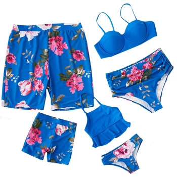 

2020 New Family Matching Swimwear Summer Beachwear Mommy And Me Bikini Swimsuit Mother Daughter Father Son Swimwear