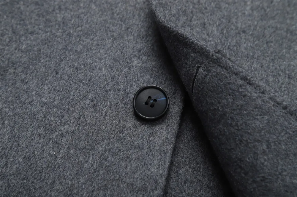 Shanghai Story Men's Lapel Collar 4 Buttons Slim Fit Long Wool Double-Faced Coat Jacket