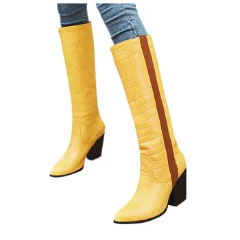 

shoes woman fashion boots Women‘s Shoes Pointed-Toe Stone Pattern Square High Boots Fashion High-Tube Boot