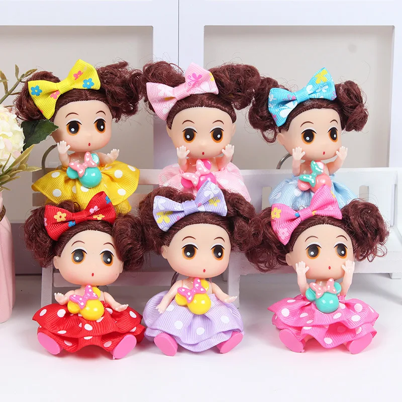 9cm hecho a mano Mini colorido princesa muñecas pequeña muñeca de niña vestido muñeca llaveros bolso decoración colgantes regalos de cumpleaños