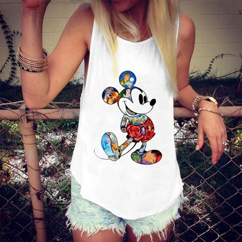 

Cartoon Mouse Print Tank Tops 2020 New Women Camisole Loose Pack Hip Sleeveless Tee Shirt Female Sexy White Plus Size Tank Top