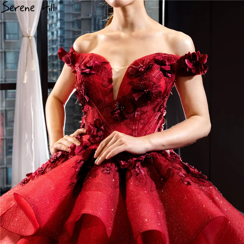 Серен Хилл последнее красное с открытыми плечами сексуальное свадебное платье дизайн ручной работы Цветы свадебное платье с жемчугом на заказ CHM66878