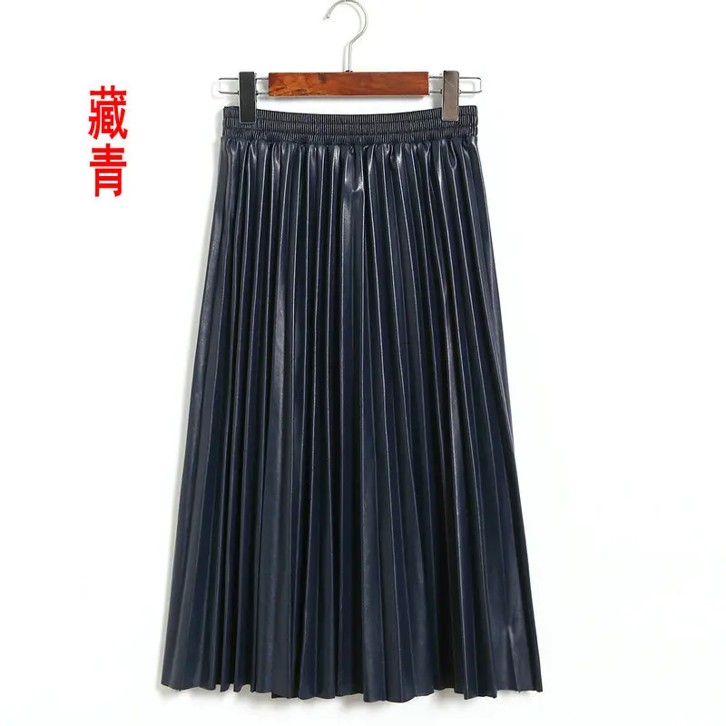 New PU Skirts women faux leather pleated skirt solid fashion Chinese wind autumn and winter fashion umbrella vestidos GZJX8308