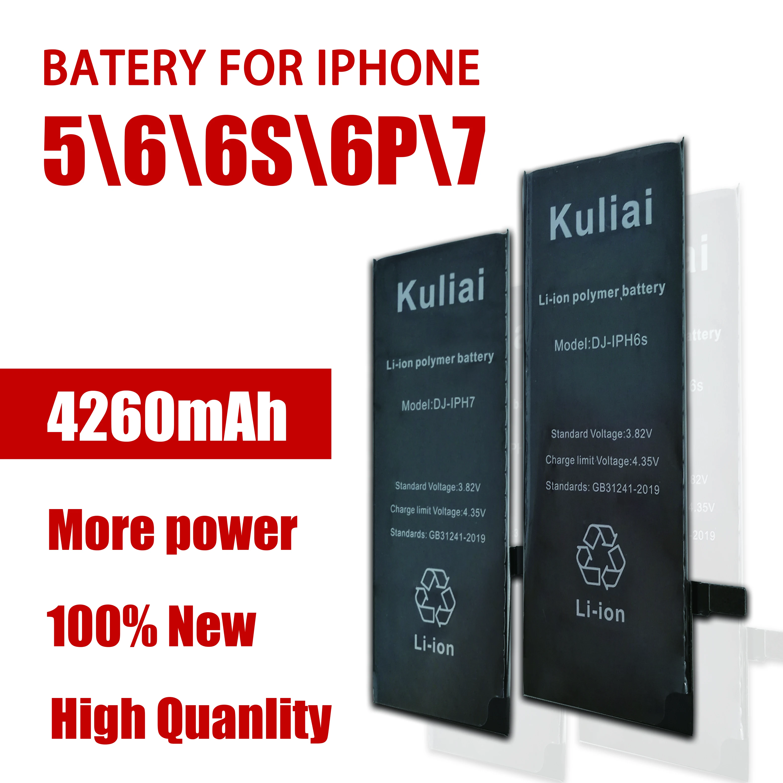 

4260mAh High Capacity Phone Battery For iPhone 6p 6S 7 Replacement Batterie 0 Cycle Battery For iPhone 5 6 Plus With Tools Kit