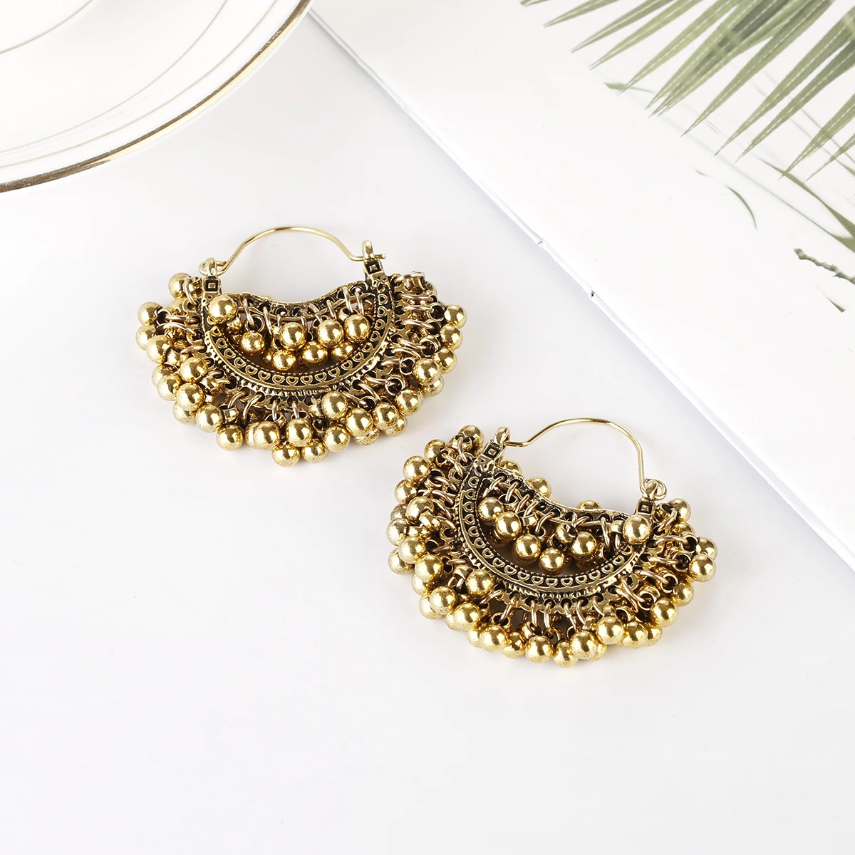 Women's Afghan Gold Color Alloy Sector Earrings Bohemian Vintage Antique Ethnic Statement Indian Egypt Jewelry golden earrings
