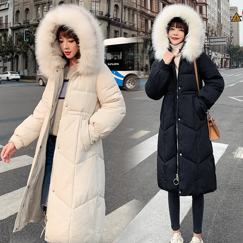 

2019 New Style Winter Network hong yu rong Cotton Coat Women's Korean-style Mid-length Waist Hugging Cotton Overcoat Dongdaemun