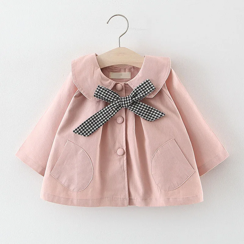 Одежда для детей пальто принцессы пальто для маленьких девочек на весну и осень модная Милая ветровка, Детская куртка с бантом в клетку CT034