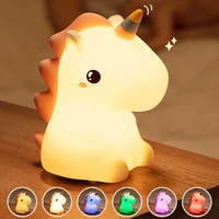 unicorn Cute Silicone LED Night Light For Kids children USB Rechargeable Cartoon Animal bedroom decor Touch Night Lamp for gifts 2