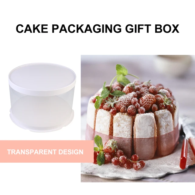 Caixa de presente transparente redonda do bolo do cartão, recipiente do bolo,  placas do bolo, celebração