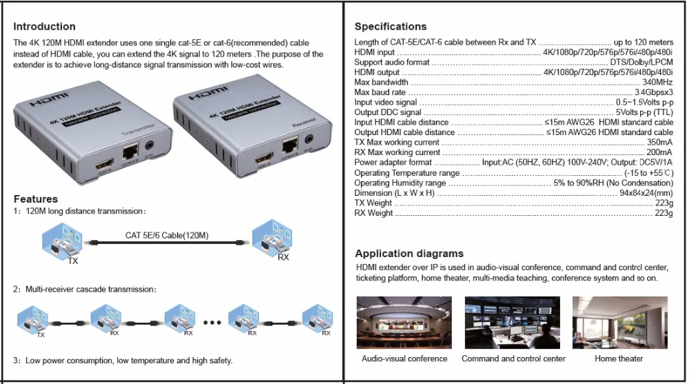 120 м HDMI удлинитель Каскадное подключение 4 к через Cat5e/6 CAT6 RJ45 Ethernet Lan сетевой карты кабель передатчик приемник TX RX W/IR