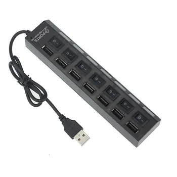 

7 Ports LED USB 2.0 Adapter Hub Power on/off Switch For PC Laptop BK 6.3