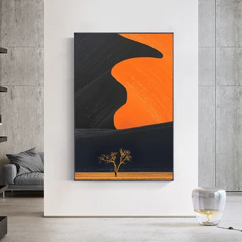 Black & Orange Abstract Paintings Printed on Canvas 6