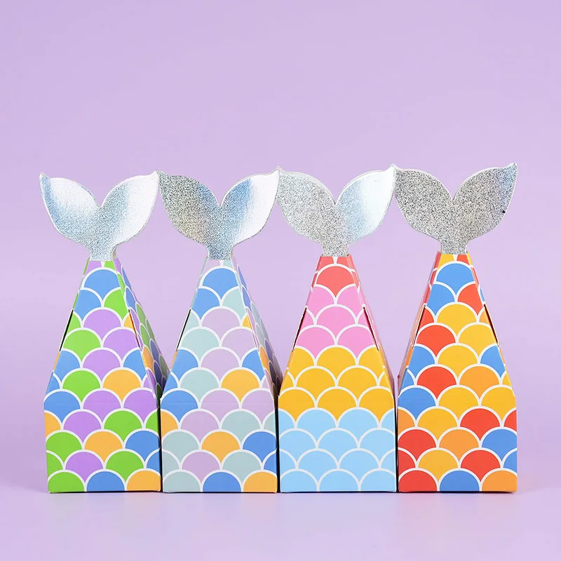 10pcs Mermaid Tail Paper Candy Package Box Mermaid Theme Birthday Party Favor Gift Boxes for Baby Shower Supplies