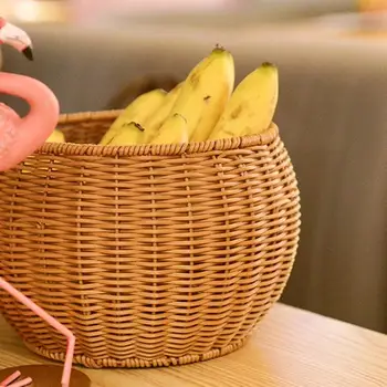 

Imitation Rattan Plastic Basket Kitchen Drain Baskets Snack Storage Organizer For Fruits Vegetables