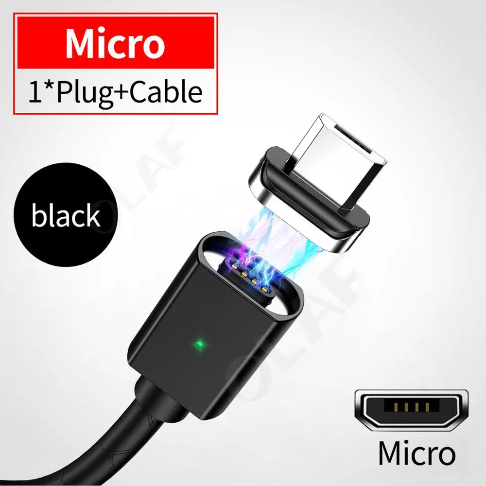 Магнитный зарядный кабель Олаф для быстрой зарядки Micro usb type-C, кабель для iPhone, samsung, Xiaomi, huawei, Магнитный провод usb для мобильного телефона - Цвет: Microusb - Black