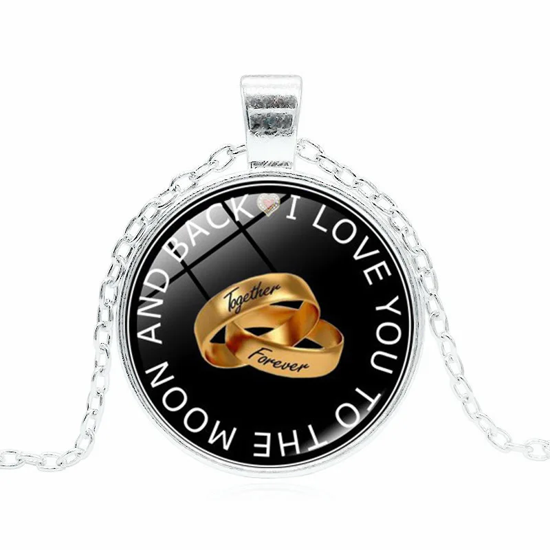 I Love You to The Moon and Back Glass Dome Pendant Necklace Cabochon Jewelry Statement Necklaces Wedding Anniversary Gift | Украшения и