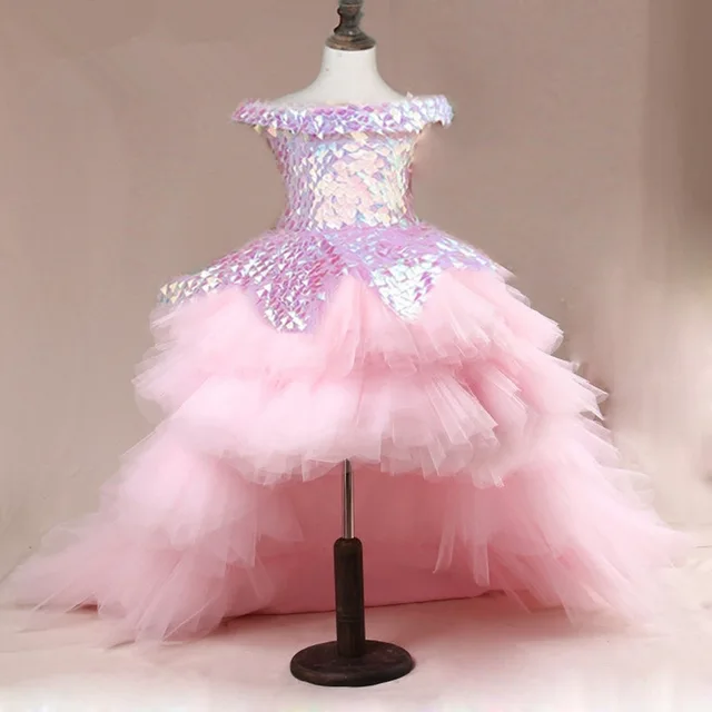 Robe de demoiselle d'honneur pour enfants, robes de demoiselle d'honneur pour enfants, robe tutu rose pour enfants, robe de soirée élégante, vêtements de boutique pour filles 1