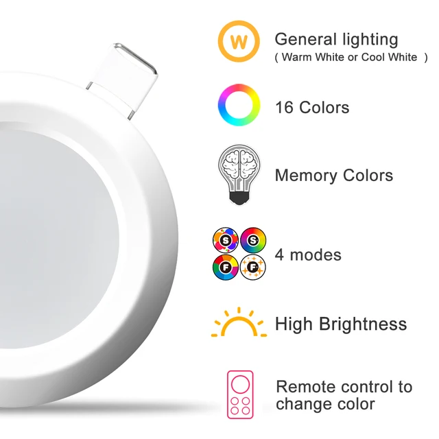 Dimmable LED Spot Light 8W Round Downlight RGB Recessed Spot Ceiling LED Lights Lighting 061330ff83c078d1804901: RGB CW|RGB WW