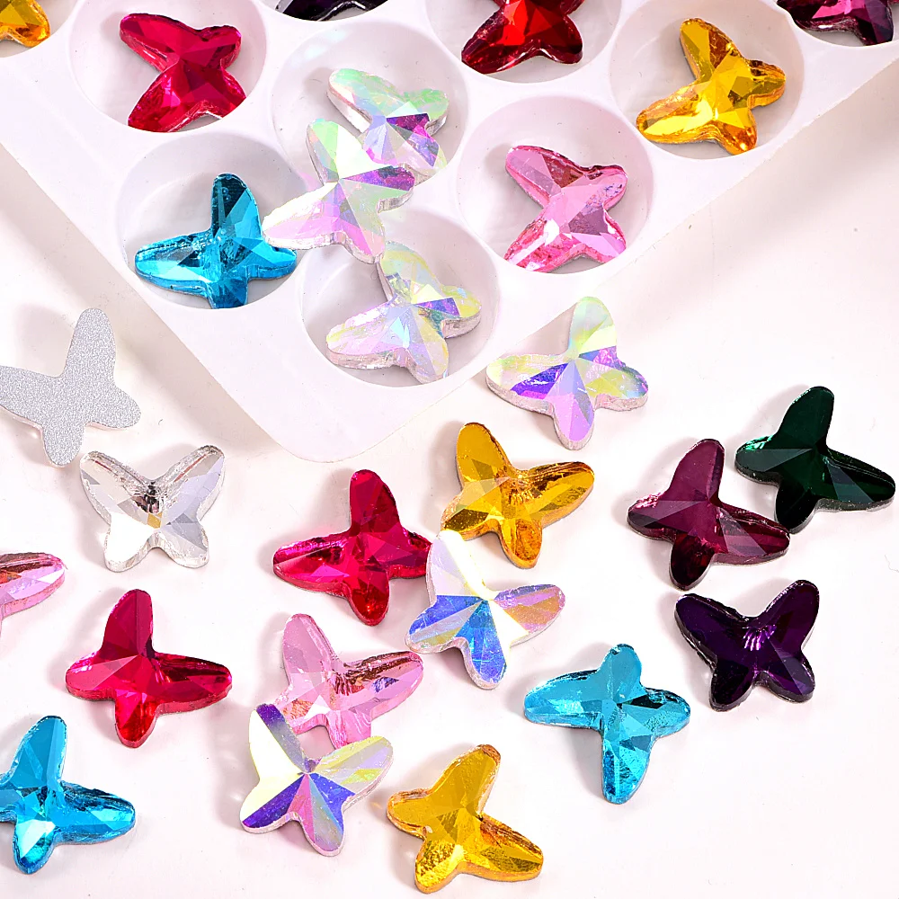 

10x12mm 20pcs Butterfly Glass Crystal Non Hot Fix Rhinestones Many Colors стразы Nail Rhinestone Nail Art Decorations B3832