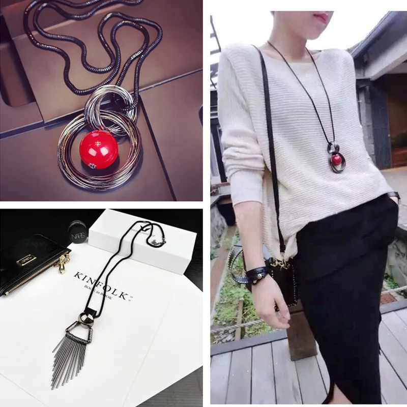 

Japanese Korean Accessories-Necklace Accessories Simple Retro Pendant Versatile Ball Bead Chain Spring And Summer Sweater Chain