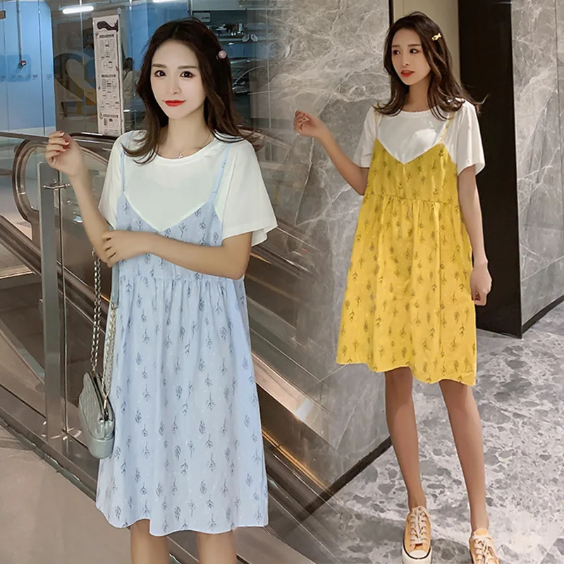 

Maternity Clothes 2019 New Style Summer Wear Tops Maternity Clothes Summer Skirt Korean-style Mid-length Mock Two-Piece