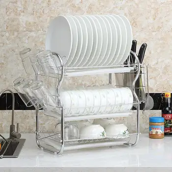 

Steel Art Kitchen 3-Tier High Quality Dish Drying Rack Multifunctional Storage Organizer Utensils Holder Kitchen Accessories