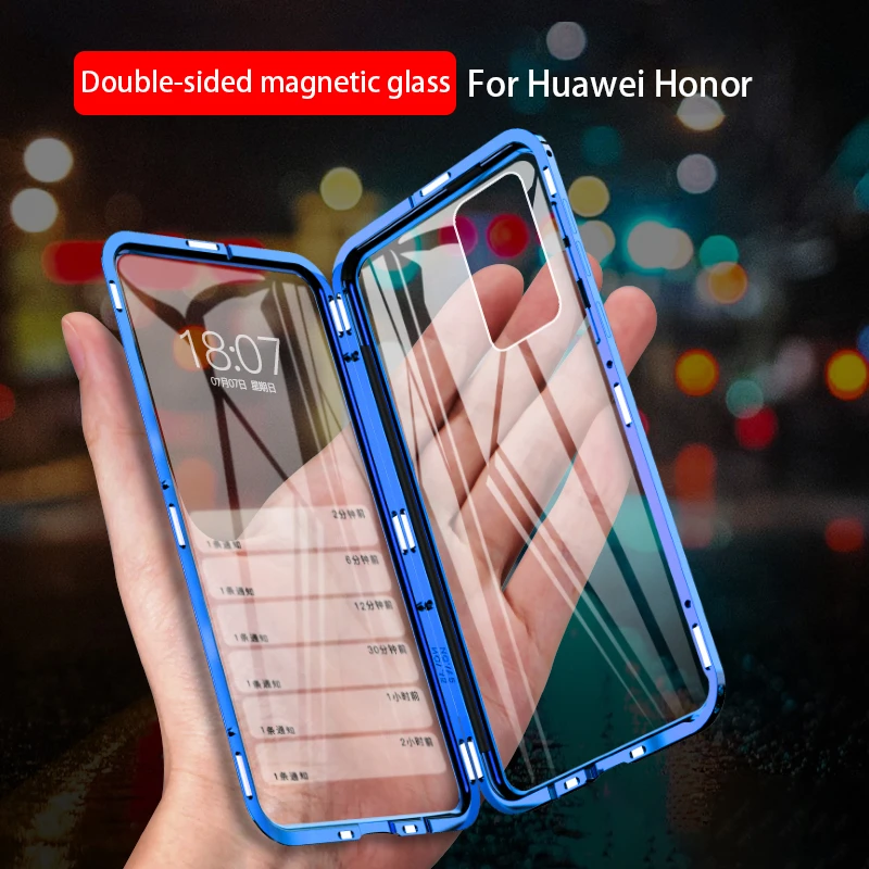 Magnetic Metal Double Side Glass Case For Huawei P30 P20 P40 Mate 40 30 20 Pro Honor 20 Lite 8X 9X Y9 Prime P Smart 2019 Cover