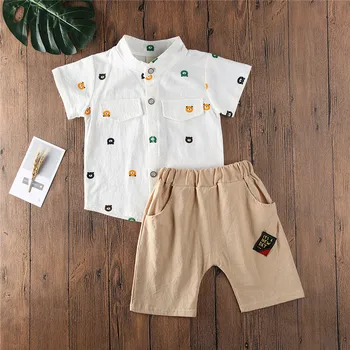 

0-36 Months Baby Boy Clothes Set Short Sleeve Print Shirt Top Shorts Toddler Boys Outfit Set Clothes 3 Colors