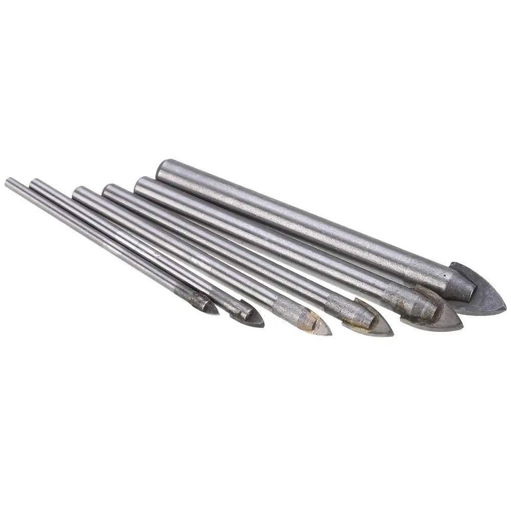 6Pcs Silver Glass Drill Bit  3mm/ 4mm/5mm/6mm/8mm/10mm Silver Spear Head Glass Drill Bits Ceramic Tiles Drill Bit Set