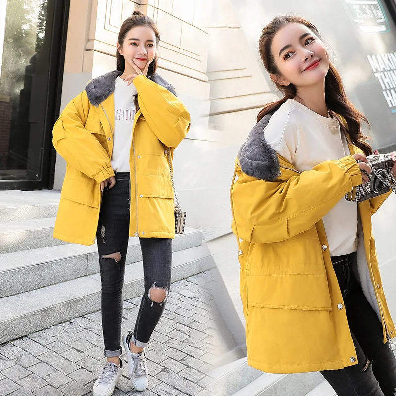 

W092909 Winter New Style Long Sleeve Hooded Mid-length Loose Fashion Cotton-padded Clothes