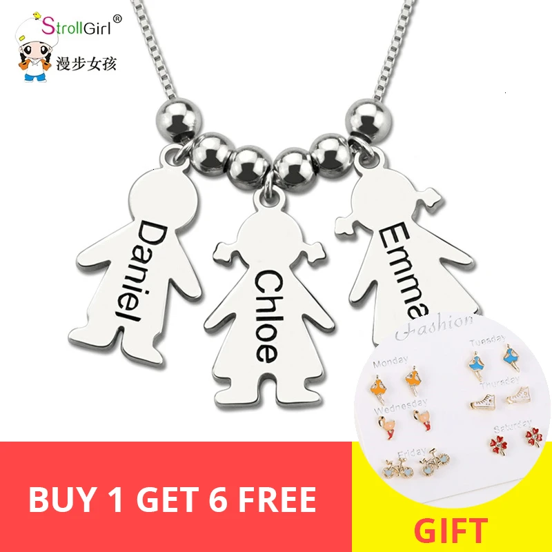 

StrollGilr 925 sterling silver custom engraved kids Name Necklaces children necklace & pendant women jewelry gift for Mother Hot