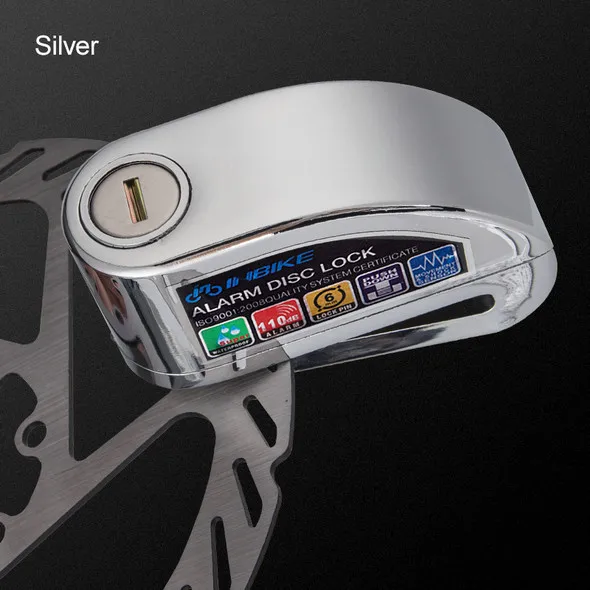 Silver Велосипедная сигнализация, дисковый замок, Противоугонный тормозной диск, сигнализация безопасности, электронный замок 6 мм, булавка для мотоцикла, мотоцикла, безопасности велосипеда - Цвет: Silver